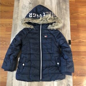 Tommy Hilfiger Blue Faux Fur Hooded Puffer Coat 4T